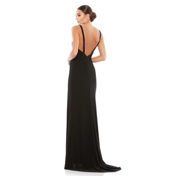 Mac Duggal PLUNGE NECK HIGH SLIT GOWN in Black NEW - Picture 1 of 11